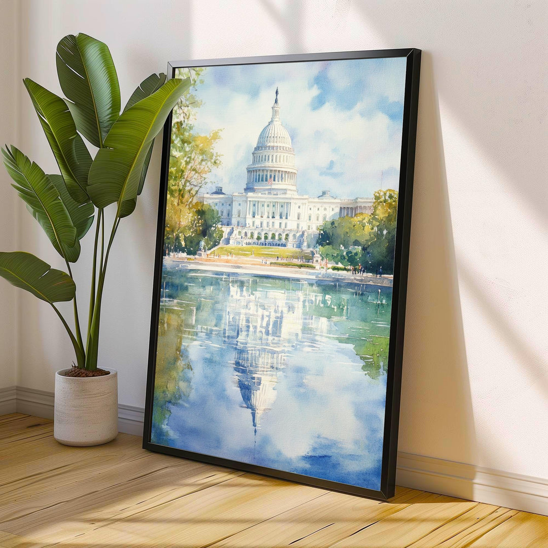 Washington DC Watercolor Painting Poster USA Wall Art City Skyline Landscape Print Gift for American Lovers and Fans of Scenic Historic