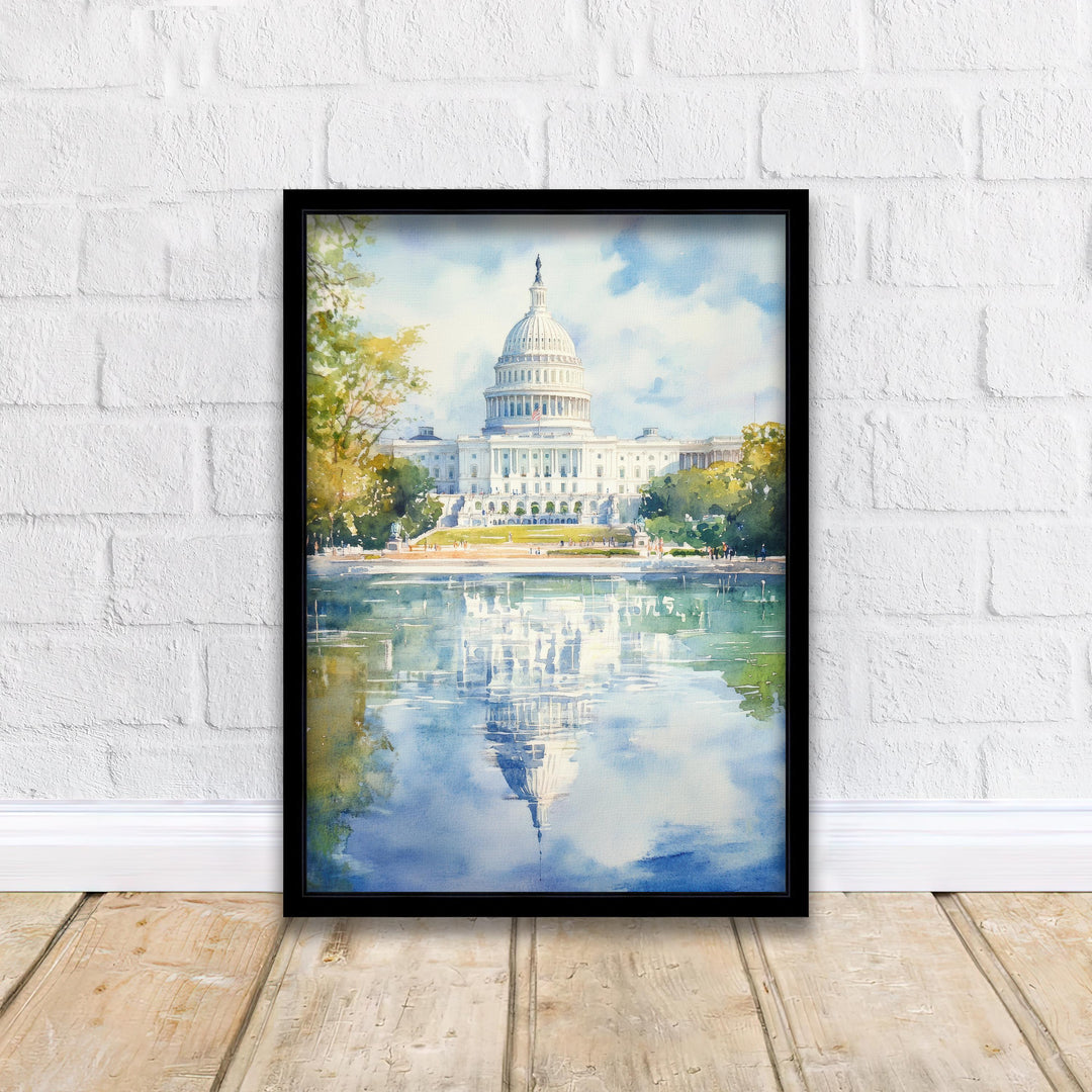 Washington DC Watercolor Painting Poster USA Wall Art City Skyline Landscape Print Gift for American Lovers and Fans of Scenic Historic