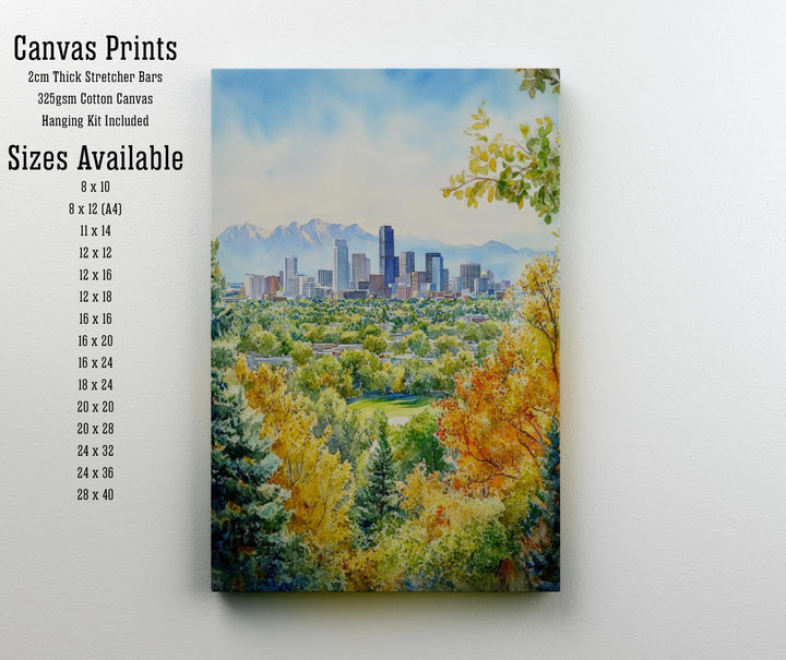 Denver Watercolor Painting Poster Colorado USA Wall Art City Skyline Landscape Print Gift for American Lovers and Fans of Scenic Rocky