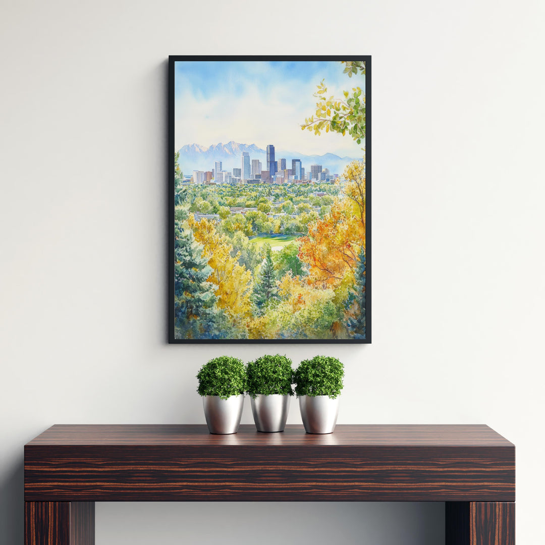 Denver Watercolor Painting Poster Colorado USA Wall Art City Skyline Landscape Print Gift for American Lovers and Fans of Scenic Rocky
