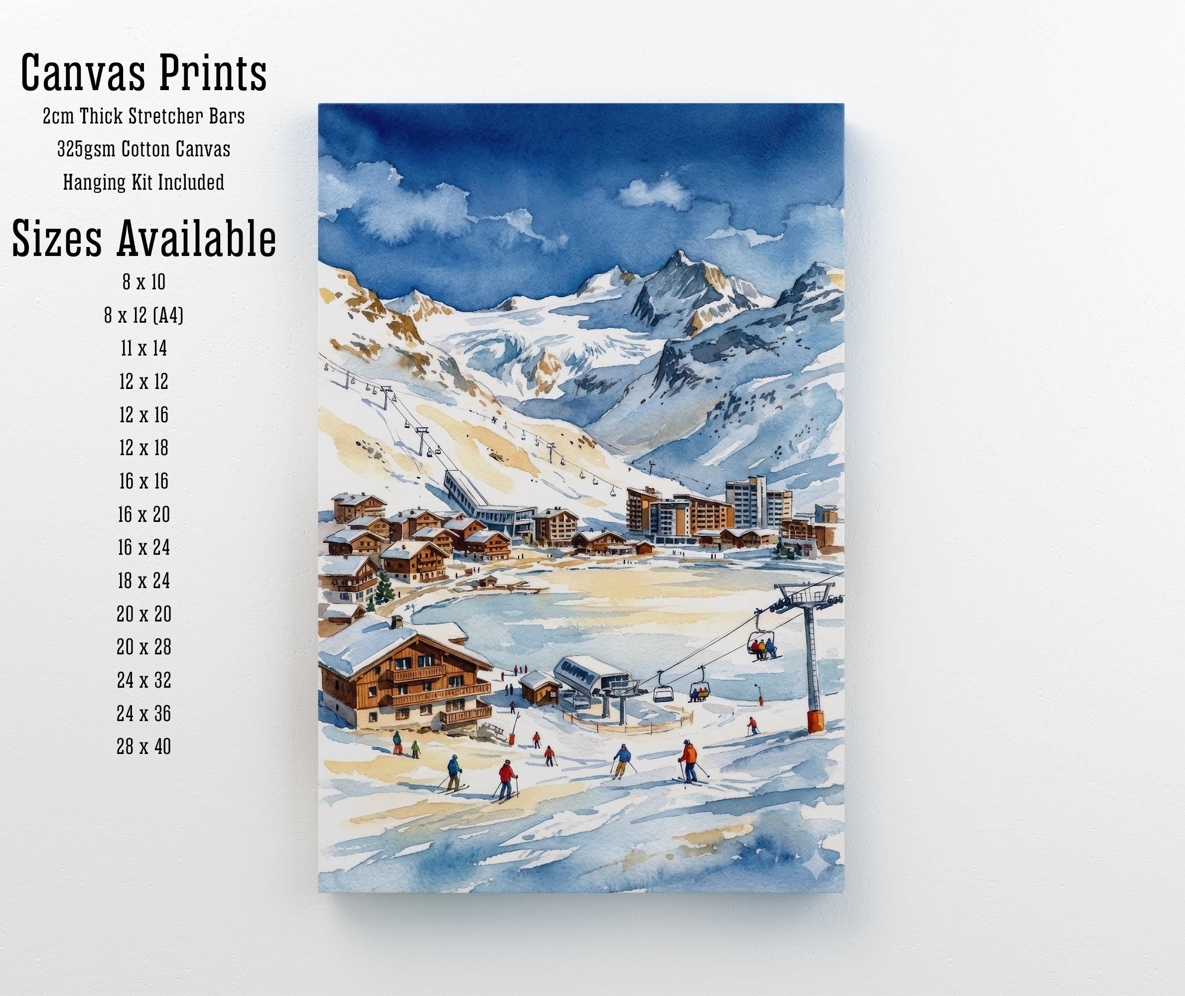 Tignes Ski Resort Watercolor Painting Poster France Wall Art Alpine Landscape Print Gift for Europe Lovers and Fans of Scenic French