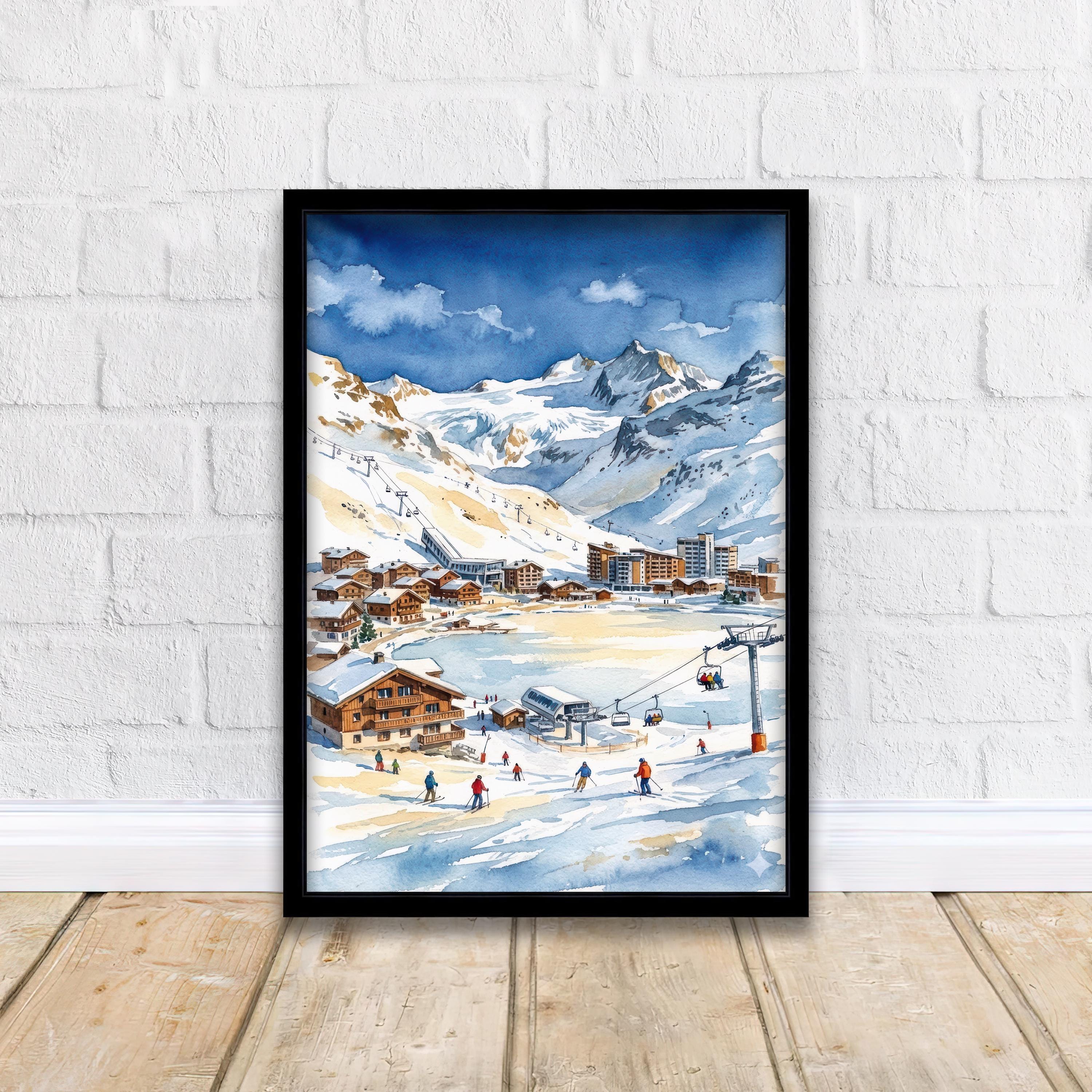Tignes Ski Resort Watercolor Painting Poster France Wall Art Alpine Landscape Print Gift for Europe Lovers and Fans of Scenic French