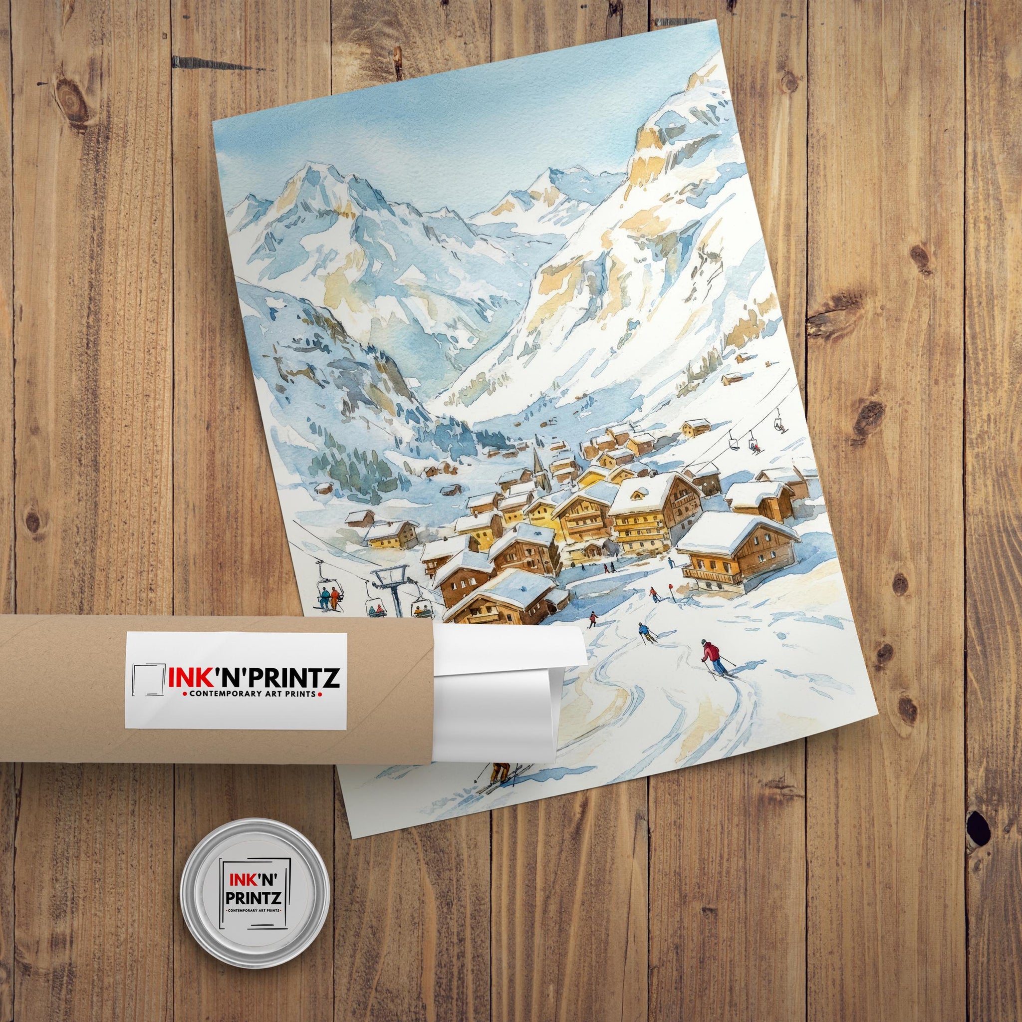 Val d Isere Ski Resort Watercolor Painting Poster France Wall Art Alpine Landscape Print Gift for Europe Lovers and Fans of Scenic French