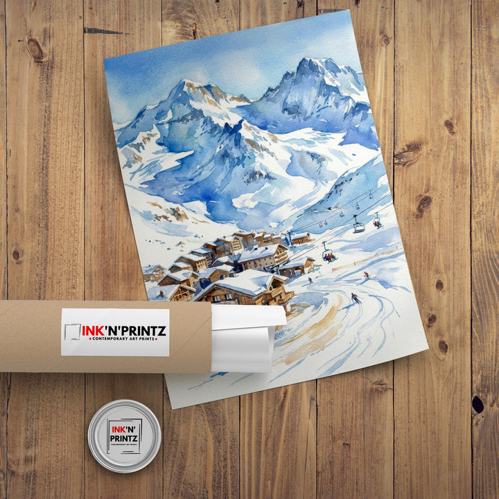 Val Thorens Ski Resort Travel Poster Print France Wall Art Alpine Landscape Gift for Europe Lovers and Fans of Scenic French Mountain Winter