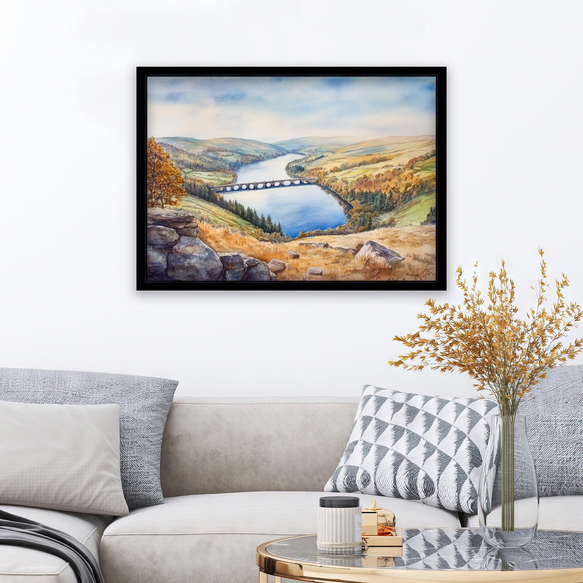 Peak District Watercolour Painting Poster England Wall Art Countryside Landscape Print Gift for UK Nature Lovers and Fans of Scenic British