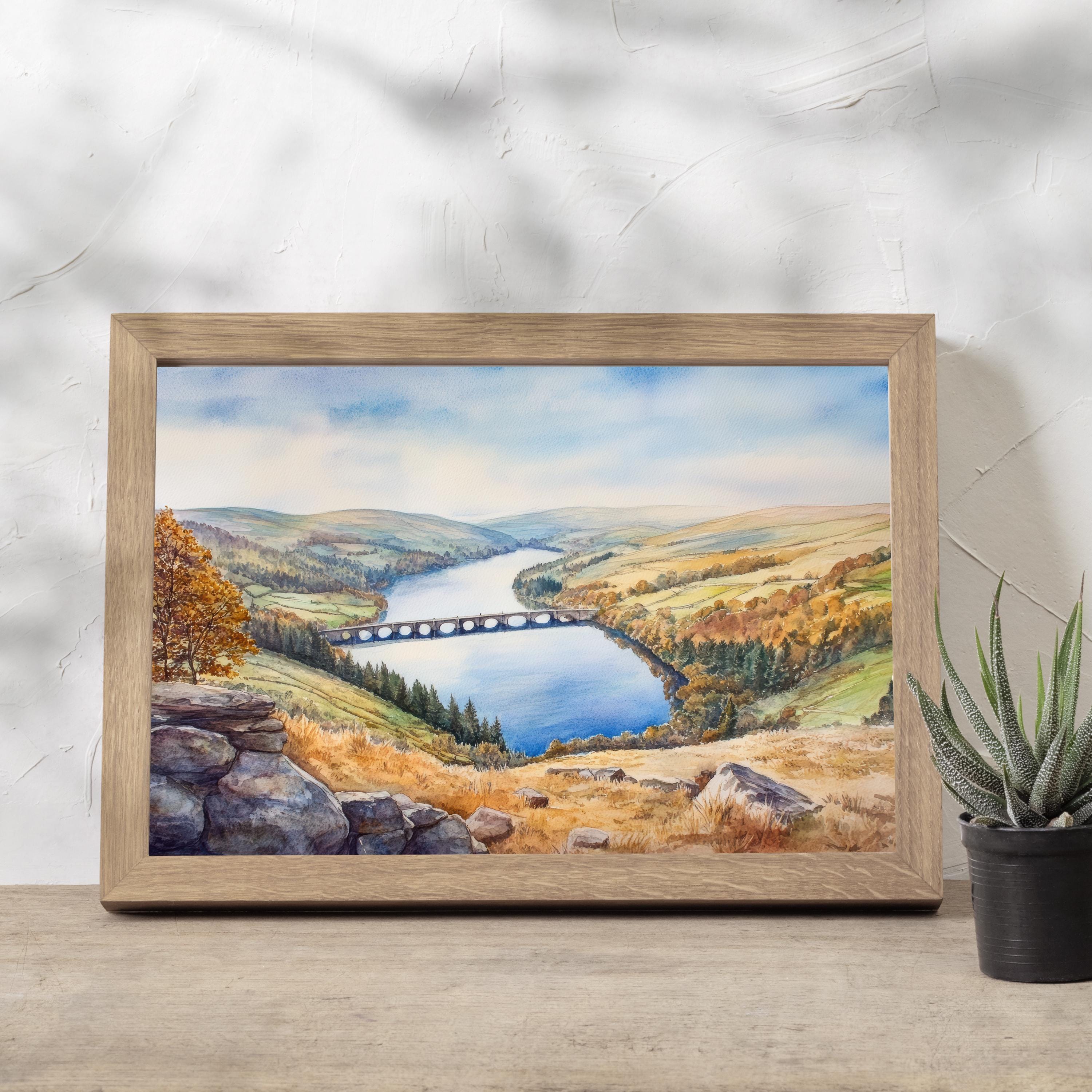 Peak District Watercolour Painting Poster England Wall Art Countryside Landscape Print Gift for UK Nature Lovers and Fans of Scenic British