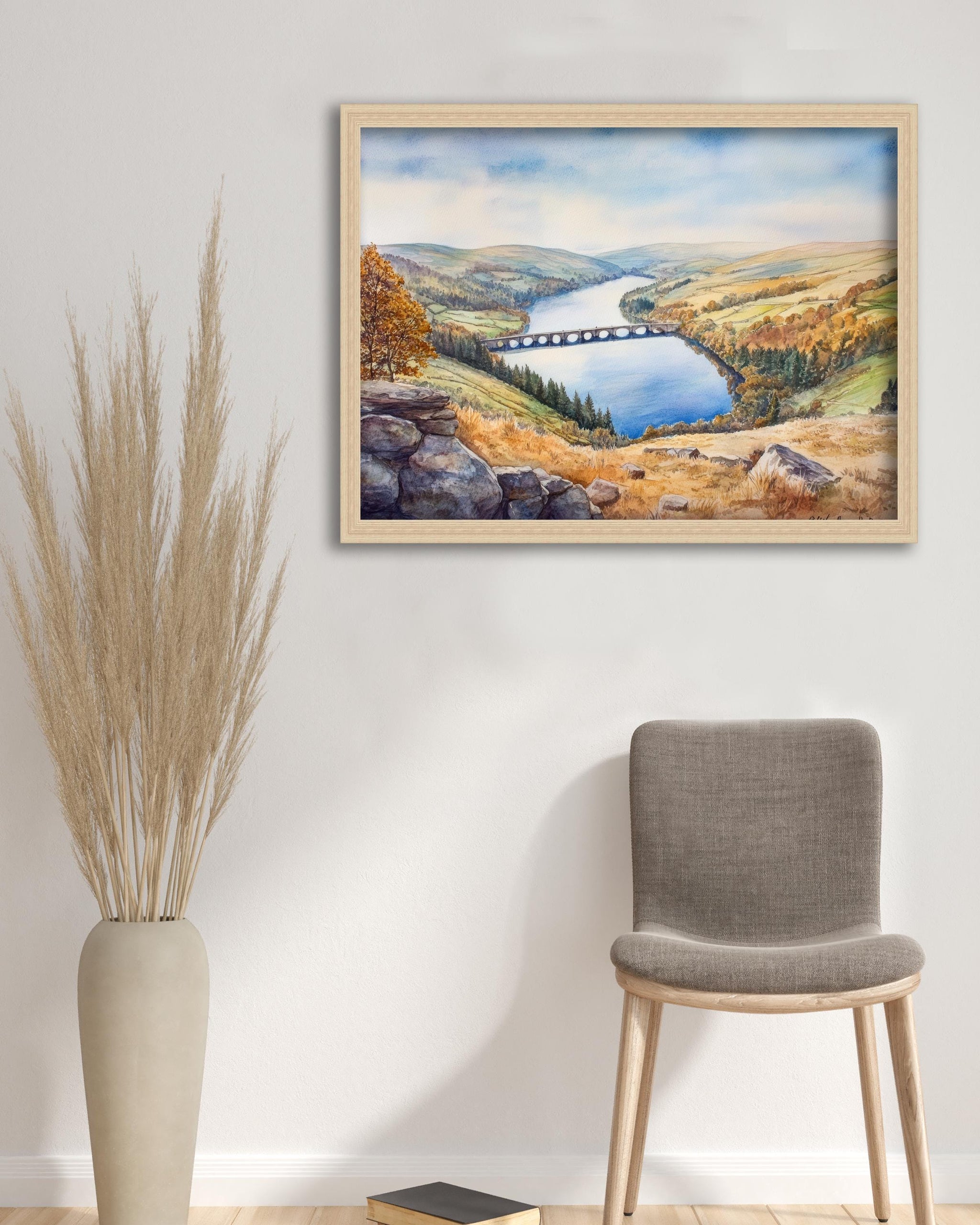 Peak District Watercolour Painting Poster England Wall Art Countryside Landscape Print Gift for UK Nature Lovers and Fans of Scenic British