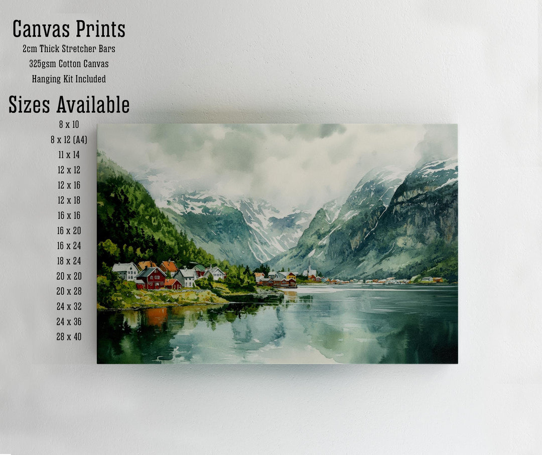 Olden Watercolour Painting Poster Norway Wall Art Fjord Landscape Print Gift for Europe Travel Lovers and Fans of Scenic Nordic Mountain