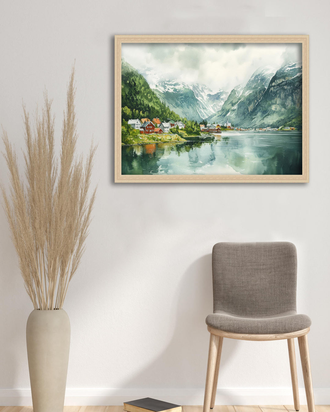 Olden Watercolour Painting Poster Norway Wall Art Fjord Landscape Print Gift for Europe Travel Lovers and Fans of Scenic Nordic Mountain
