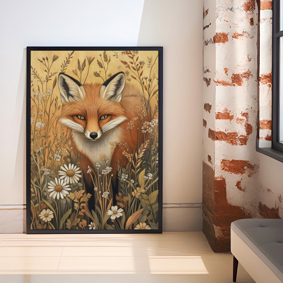 William Morris Fox in Meadow Poster Cottagecore Decor Dark Academia Art Vintage Botanical Illustration Rustic Nature Wall Art Poster Print