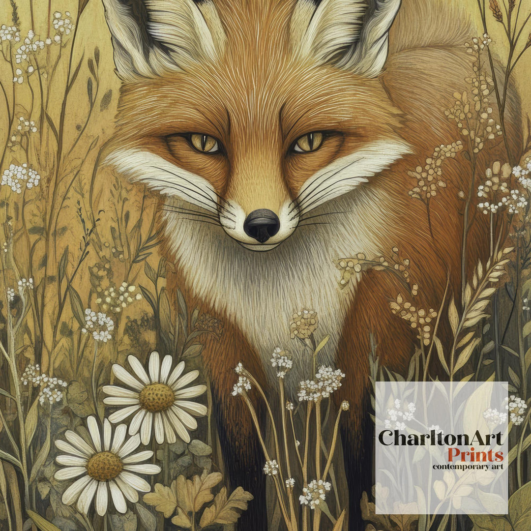 William Morris Fox in Meadow Poster Cottagecore Decor Dark Academia Art Vintage Botanical Illustration Rustic Nature Wall Art Poster Print