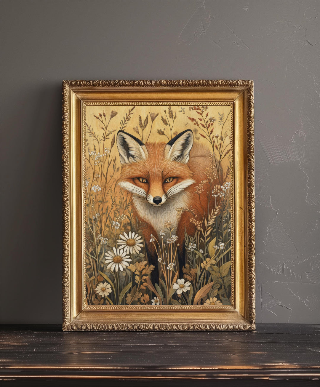 William Morris Fox in Meadow Poster Cottagecore Decor Dark Academia Art Vintage Botanical Illustration Rustic Nature Wall Art Poster Print
