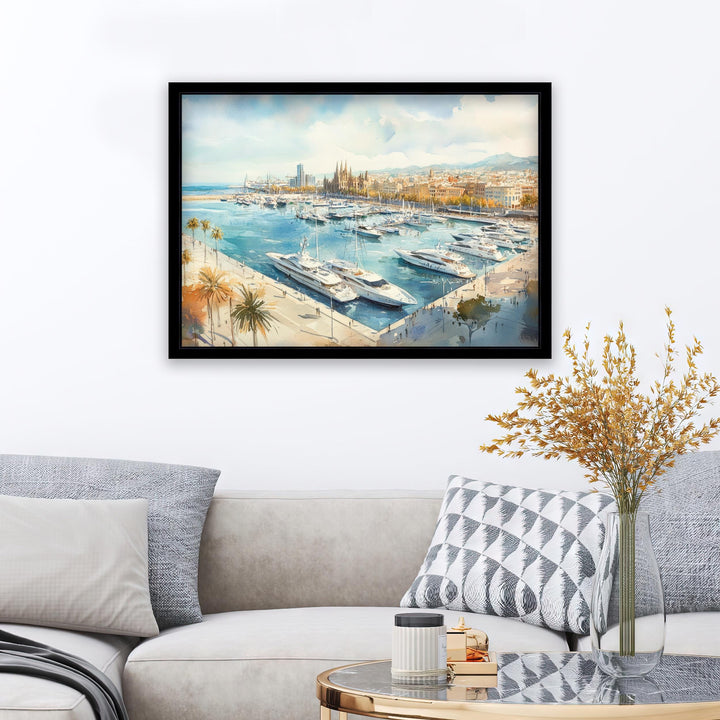 Barcelona Watercolour Painting Poster Spain Wall Art City Landscape Print Gift for Europe Lovers and Fans of Scenic Catalonia Architecture