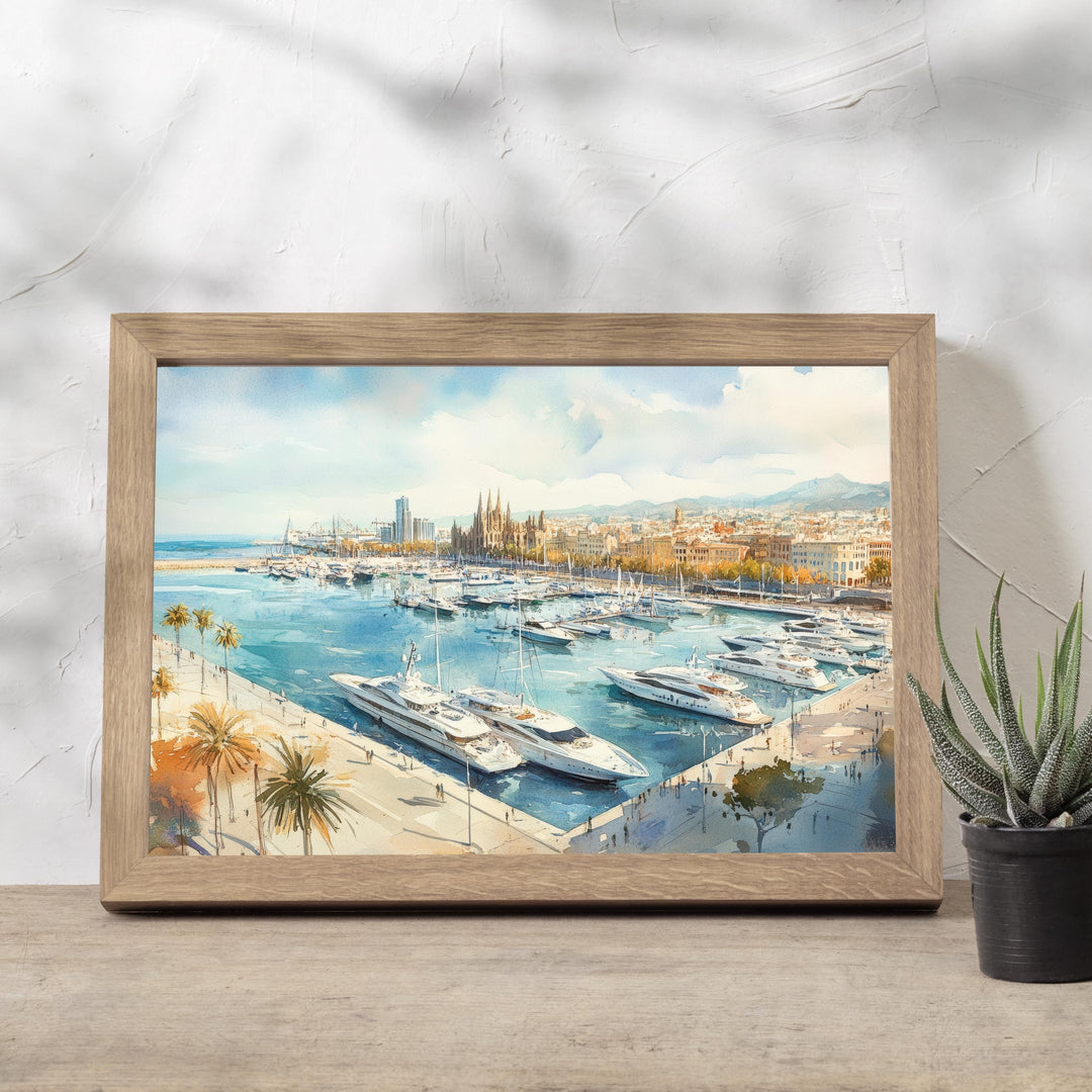 Barcelona Watercolour Painting Poster Spain Wall Art City Landscape Print Gift for Europe Lovers and Fans of Scenic Catalonia Architecture