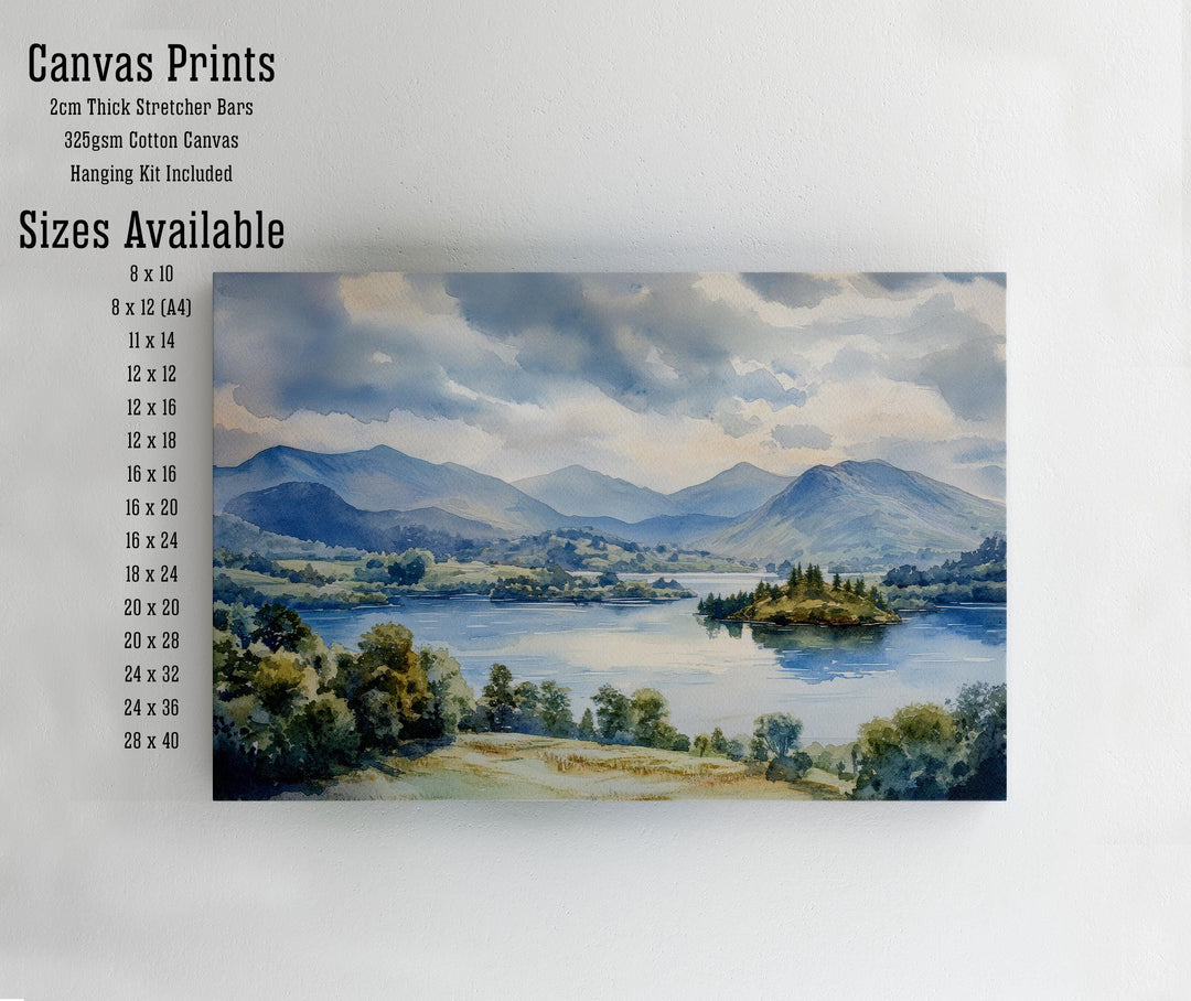 Keswick Lake District Watercolor Painting Derwentwater Art Keswick Print Scenic Lake District Decor