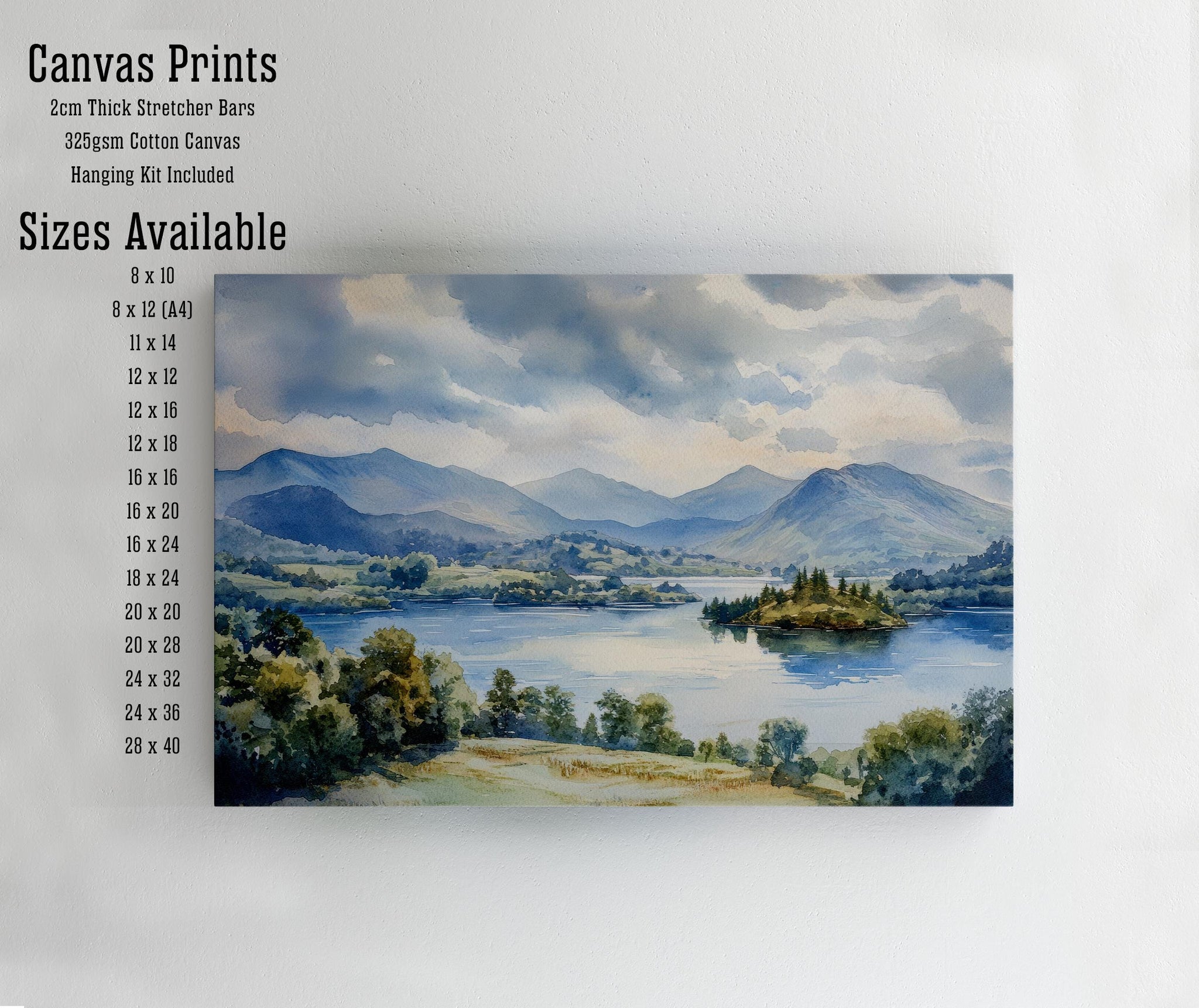 Keswick Lake District Watercolor Painting Derwentwater Art Keswick Print Scenic Lake District Decor