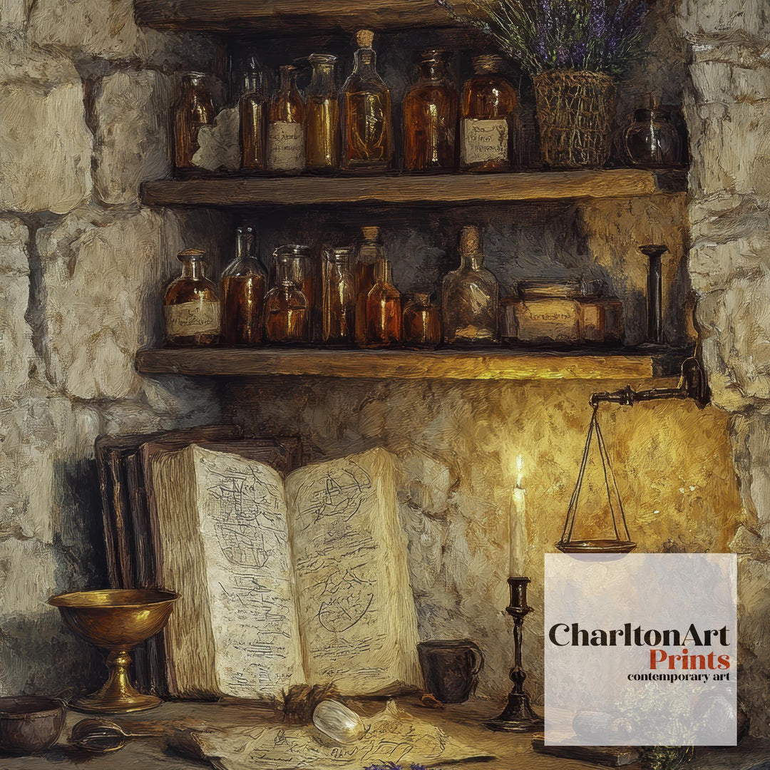 Candlelit Alchemy Poster Dark Academia Art Cottagecore Decor Vintage Still Life Illustration Rustic Gothic Wall Art Poster Print