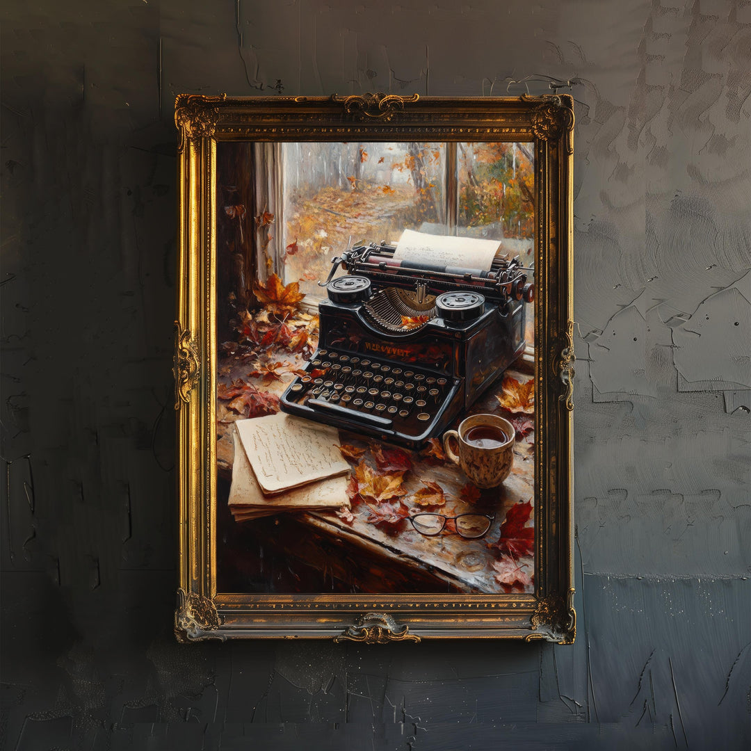 Vintage Typewriter Art Print Dark Academia Art Cottagecore Decor Literary Illustration Rustic Study Wall Art Poster Print