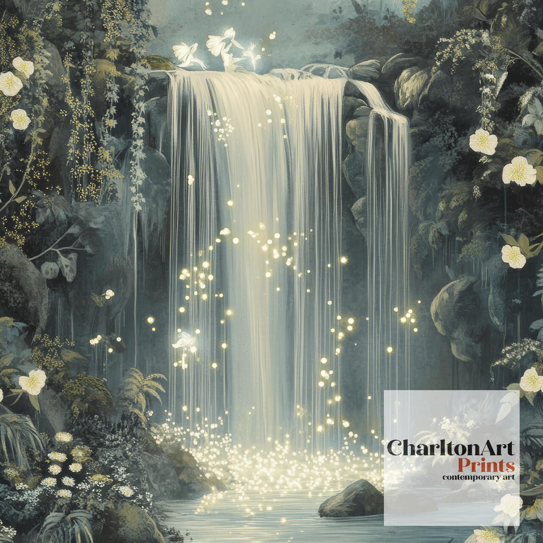 William Morris Enchanted Fairy Waterfall Art Cottagecore Decor Arts And Crafts Nature Illustration Whimsical Wall Art Print
