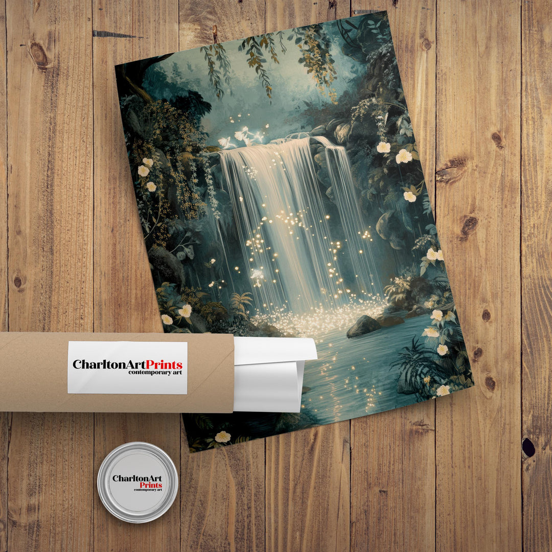 William Morris Enchanted Fairy Waterfall Art Cottagecore Decor Arts And Crafts Nature Illustration Whimsical Wall Art Print