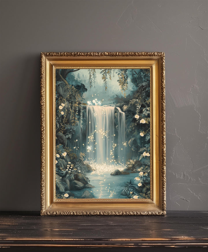 William Morris Enchanted Fairy Waterfall Art Cottagecore Decor Arts And Crafts Nature Illustration Whimsical Wall Art Print