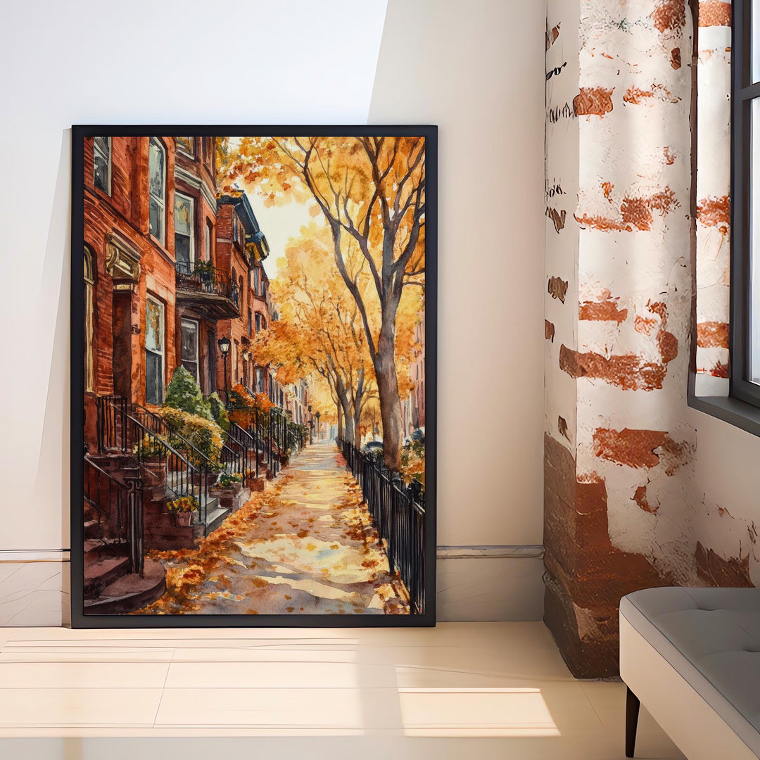 Boston Watercolor Painting Poster USA Wall Art City Skyline Landscape Print Gift for American Travel Lovers and Fans of Scenic Historic New