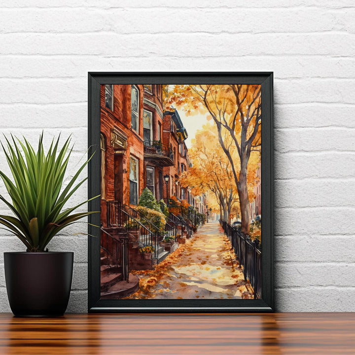 Boston Watercolor Painting Poster USA Wall Art City Skyline Landscape Print Gift for American Travel Lovers and Fans of Scenic Historic New