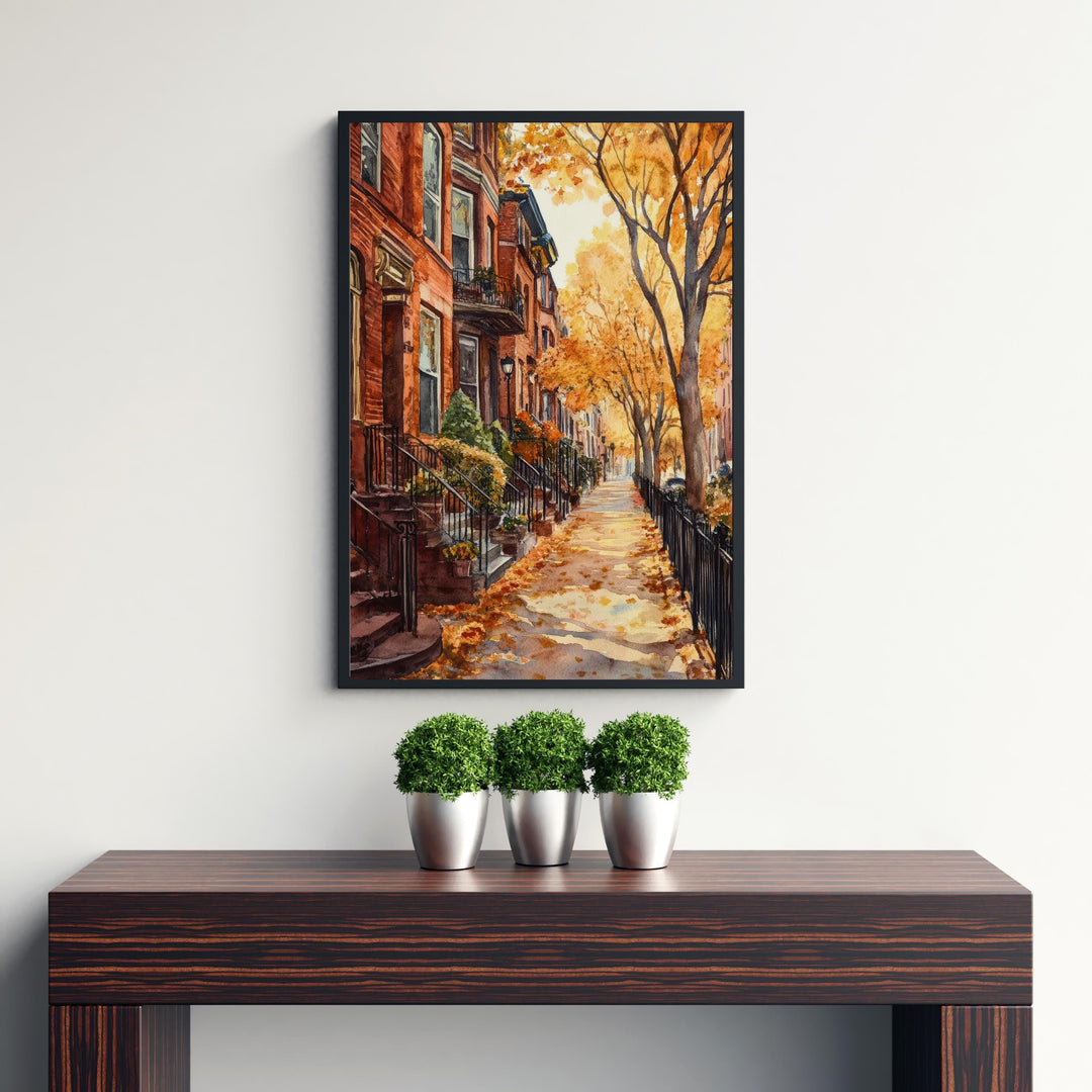 Boston Watercolor Painting Poster USA Wall Art City Skyline Landscape Print Gift for American Travel Lovers and Fans of Scenic Historic New