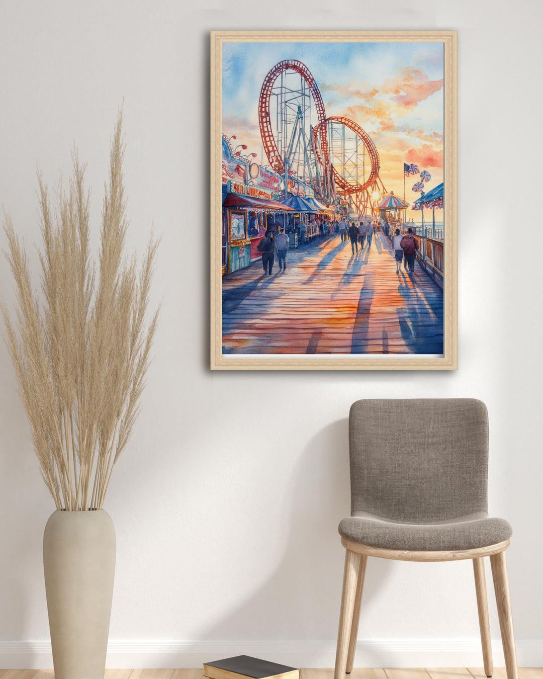 Cedar Point Ohio Watercolor Painting Poster USA Wall Art Coastal Landscape Print Gift for American Lovers and Fans of Scenic Great Lakes