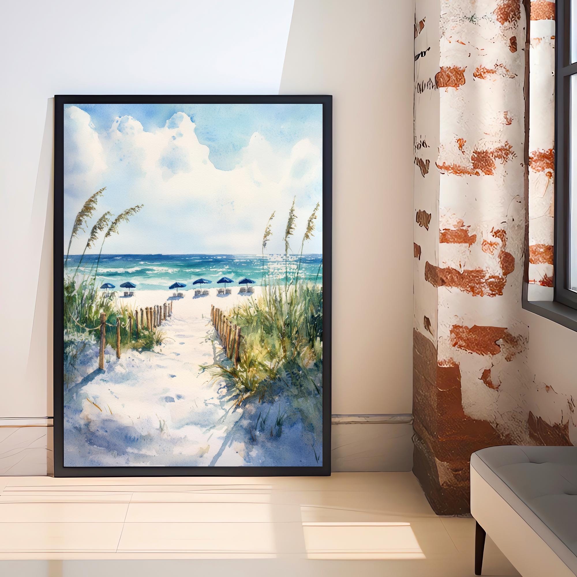 Destin Beach Florida Watercolor Painting Poster USA Wall Art Coastal Landscape Print Gift for American Lovers and Fans of Scenic Gulf Coast