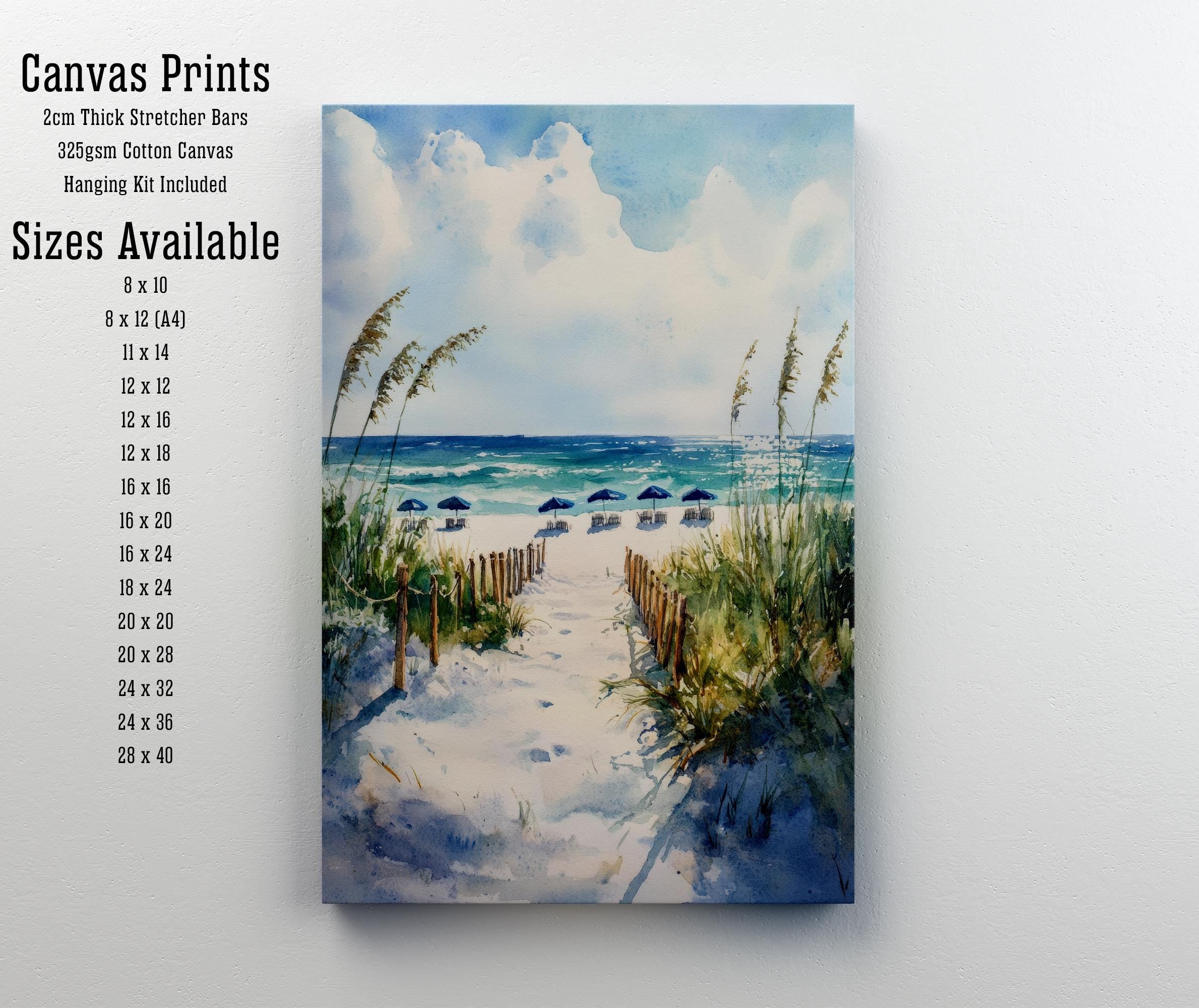 Destin Beach Florida Watercolor Painting Poster USA Wall Art Coastal Landscape Print Gift for American Lovers and Fans of Scenic Gulf Coast