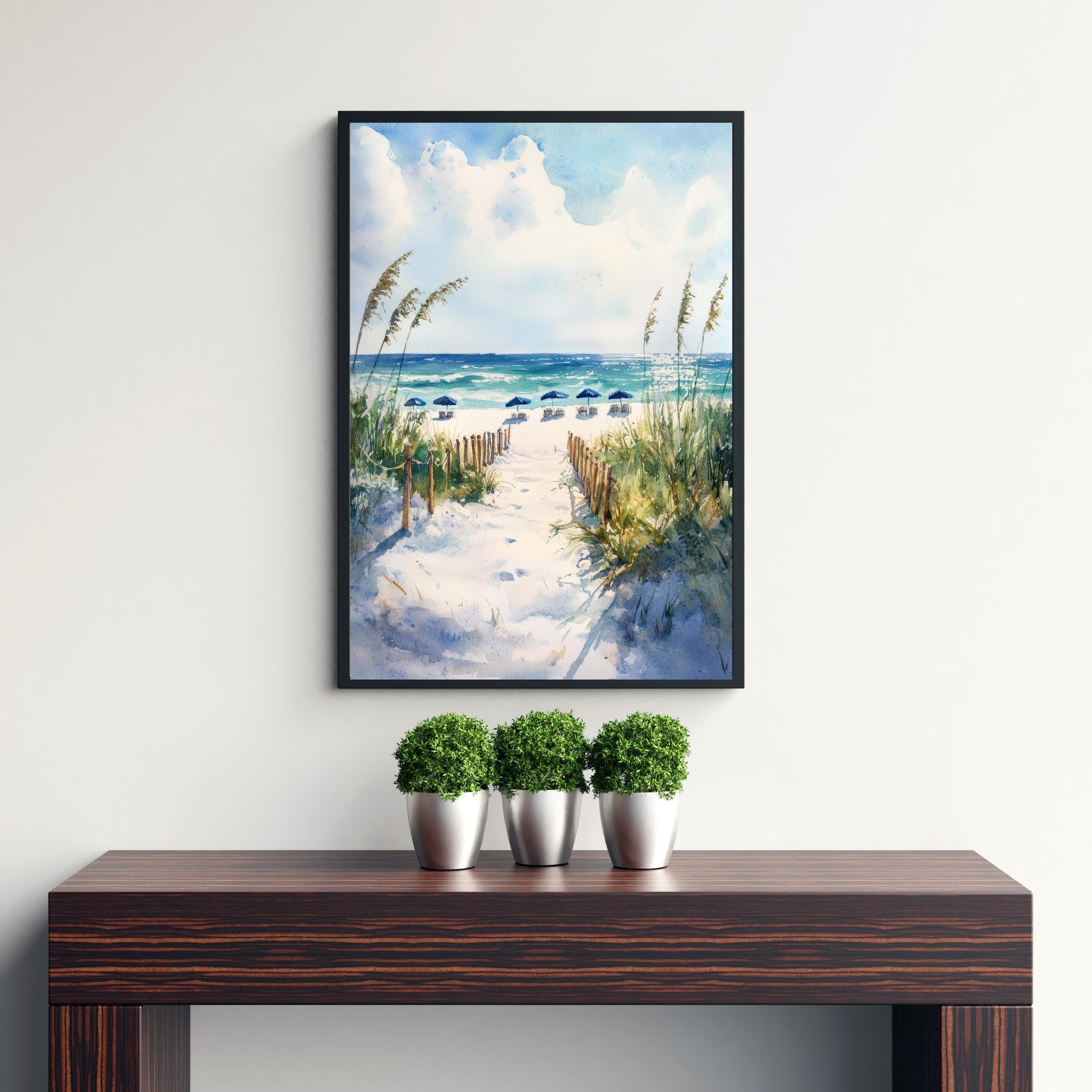 Destin Beach Florida Watercolor Painting Poster USA Wall Art Coastal Landscape Print Gift for American Lovers and Fans of Scenic Gulf Coast