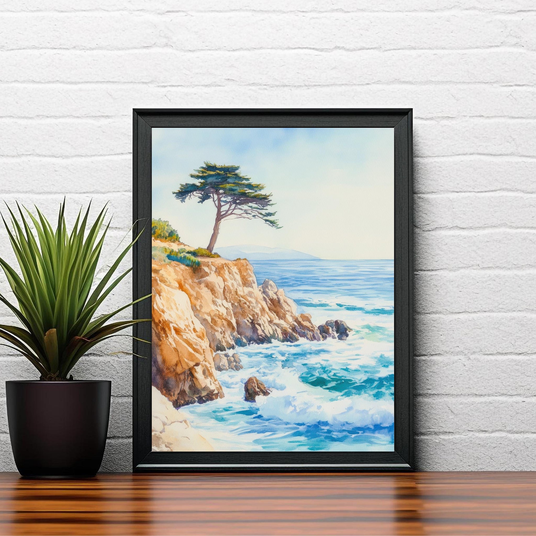 Monterey California Watercolor Painting Poster USA Wall Art Coastal Landscape Print Gift for American Lovers and Fans of Scenic Pacific
