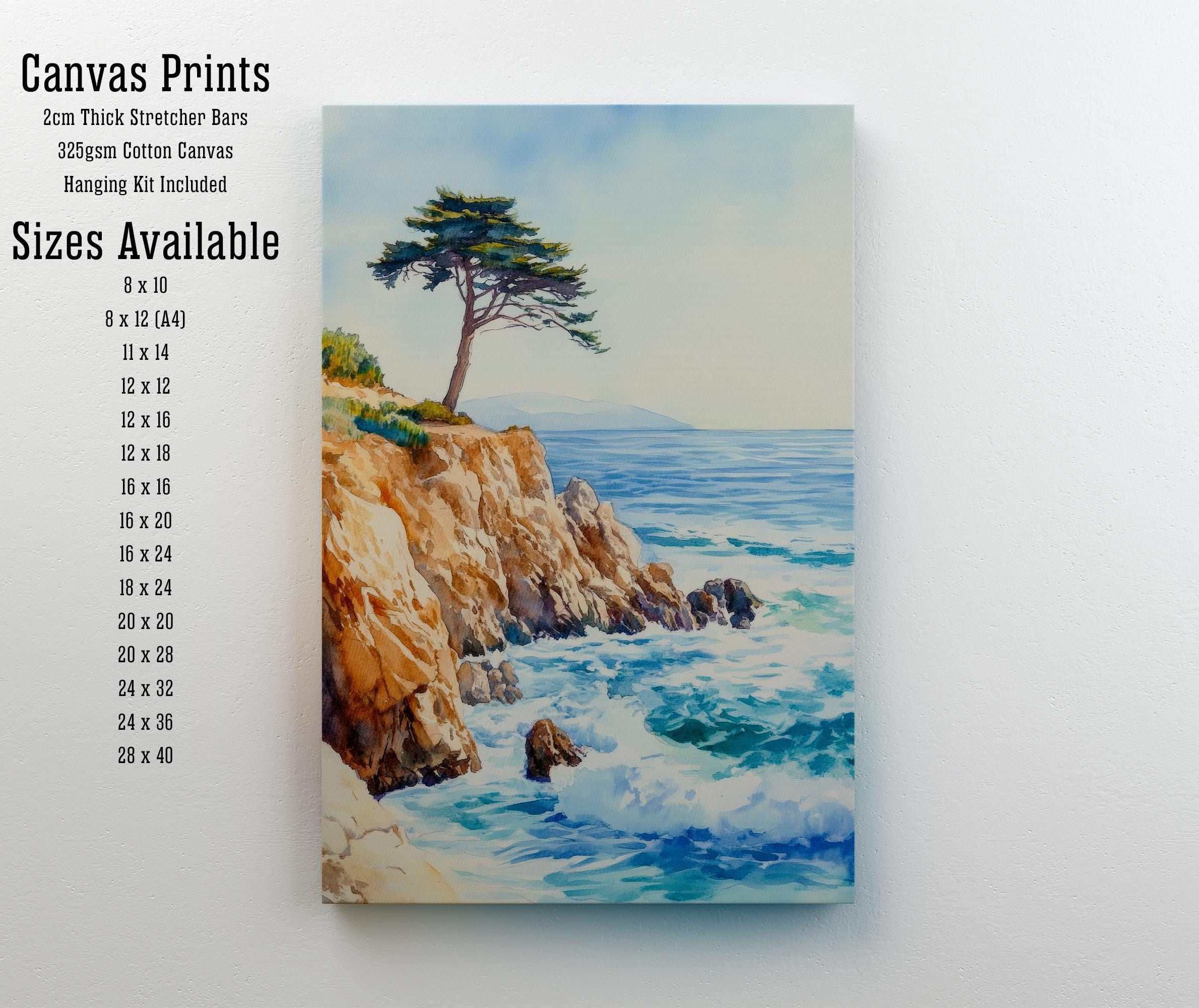 Monterey California Watercolor Painting Poster USA Wall Art Coastal Landscape Print Gift for American Lovers and Fans of Scenic Pacific