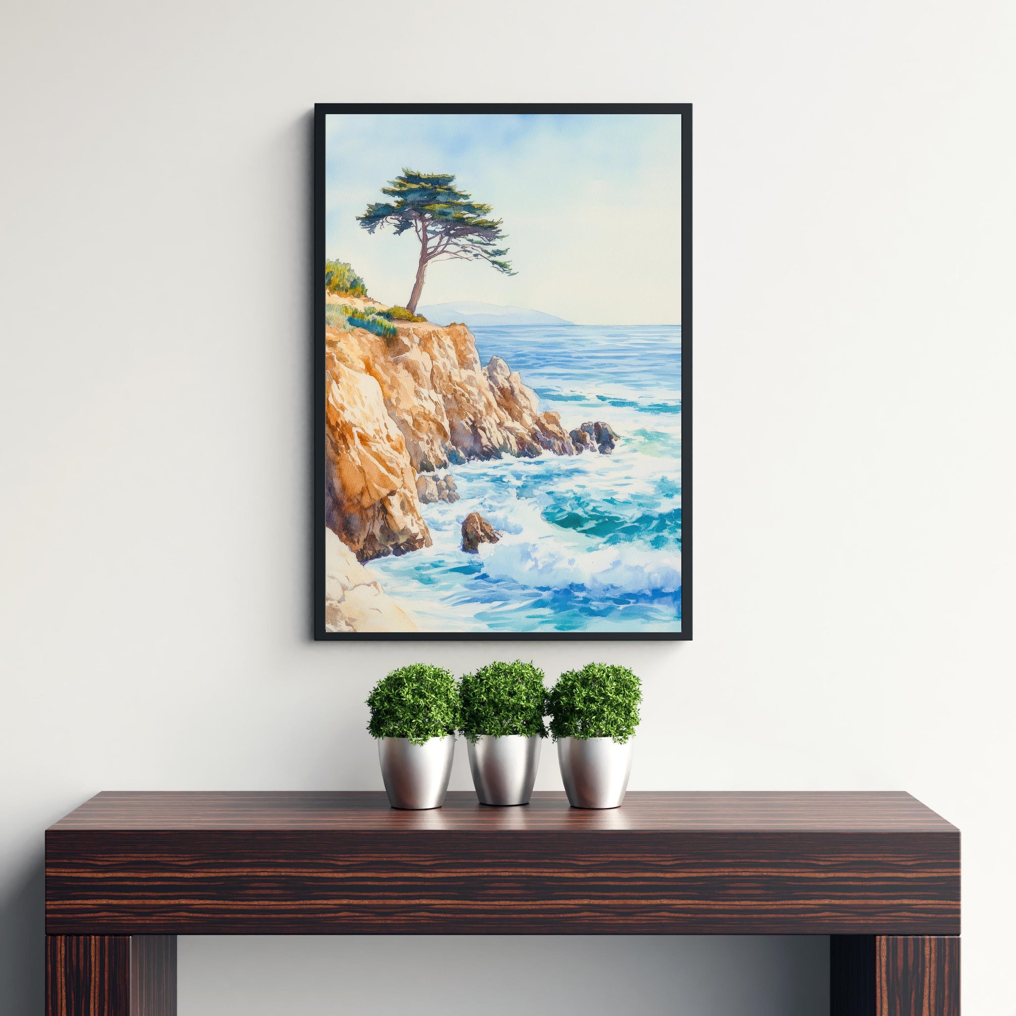 Monterey California Watercolor Painting Poster USA Wall Art Coastal Landscape Print Gift for American Lovers and Fans of Scenic Pacific
