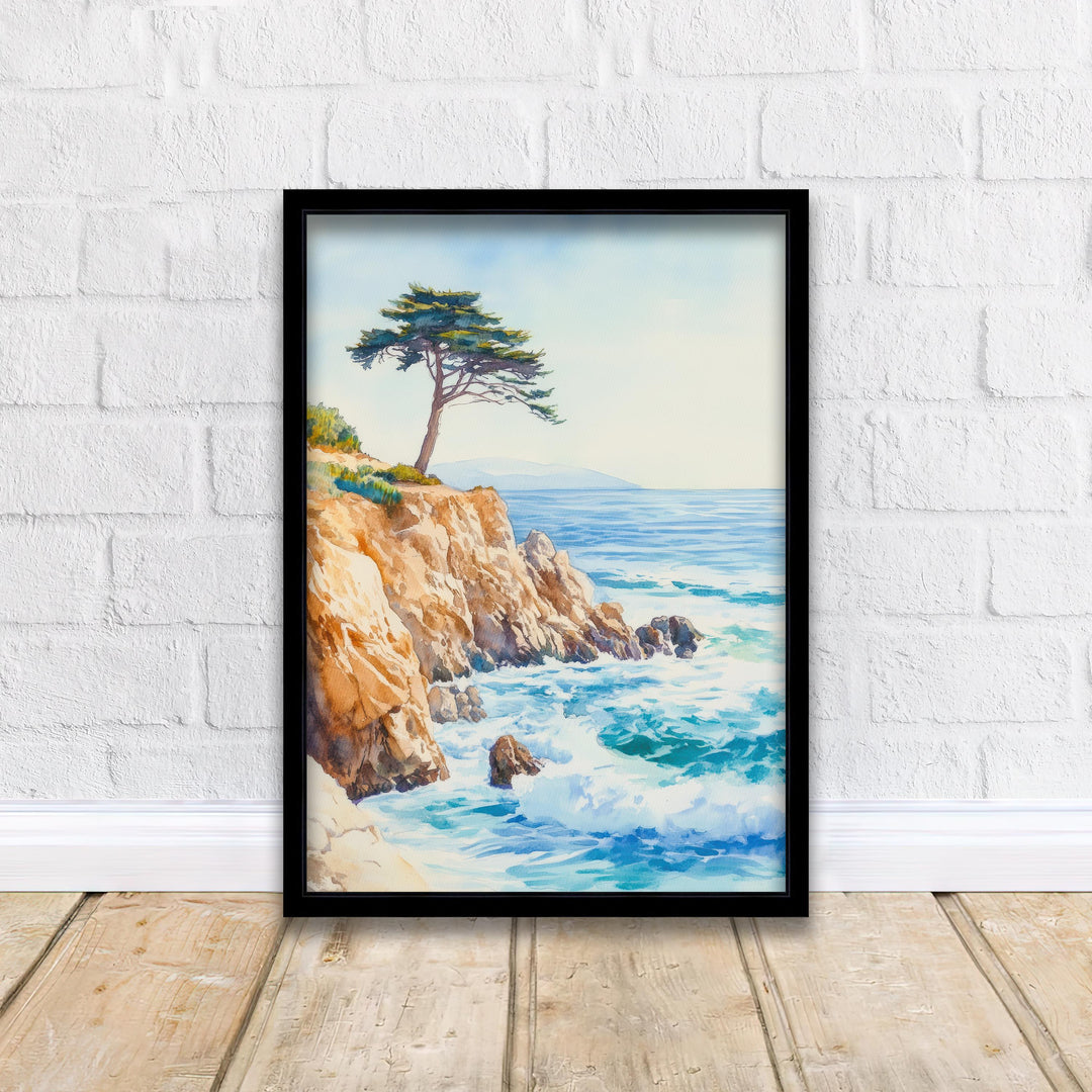 Monterey California Watercolor Painting Poster USA Wall Art Coastal Landscape Print Gift for American Lovers and Fans of Scenic Pacific