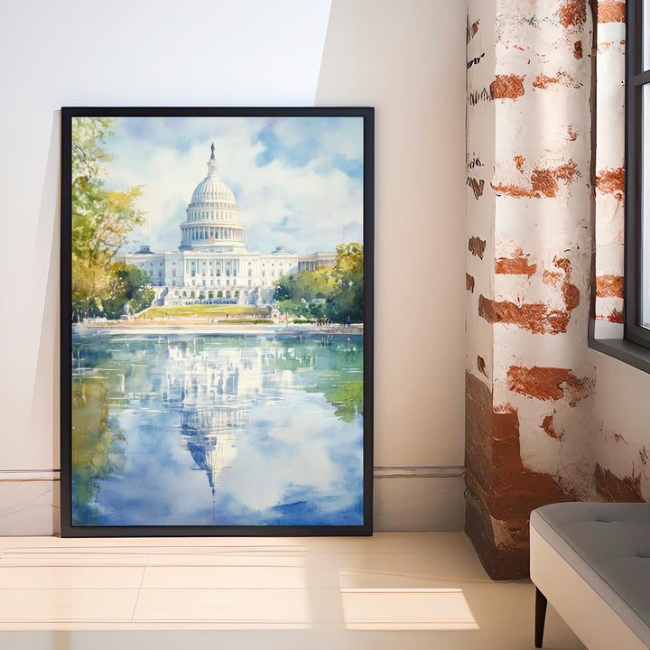 Washington DC Watercolor Painting Poster USA Wall Art City Skyline Landscape Print Gift for American Lovers and Fans of Scenic Historic