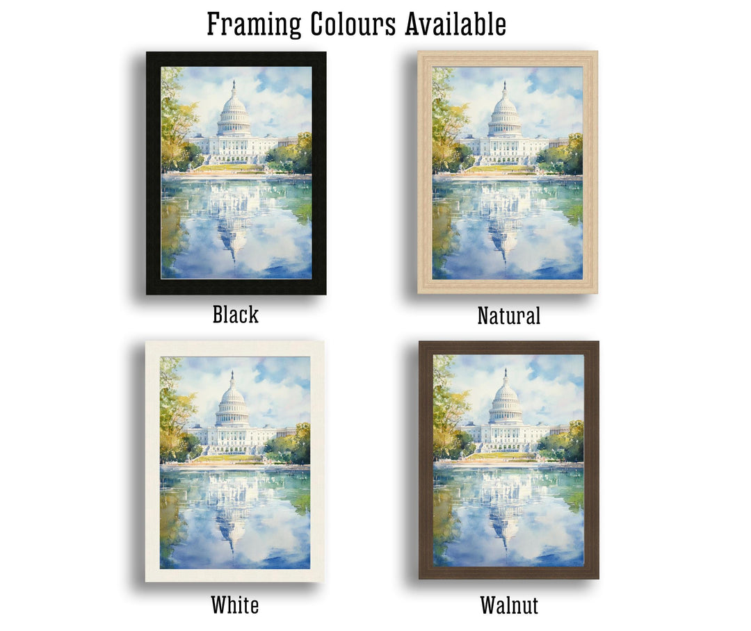 Washington DC Watercolor Painting Poster USA Wall Art City Skyline Landscape Print Gift for American Lovers and Fans of Scenic Historic