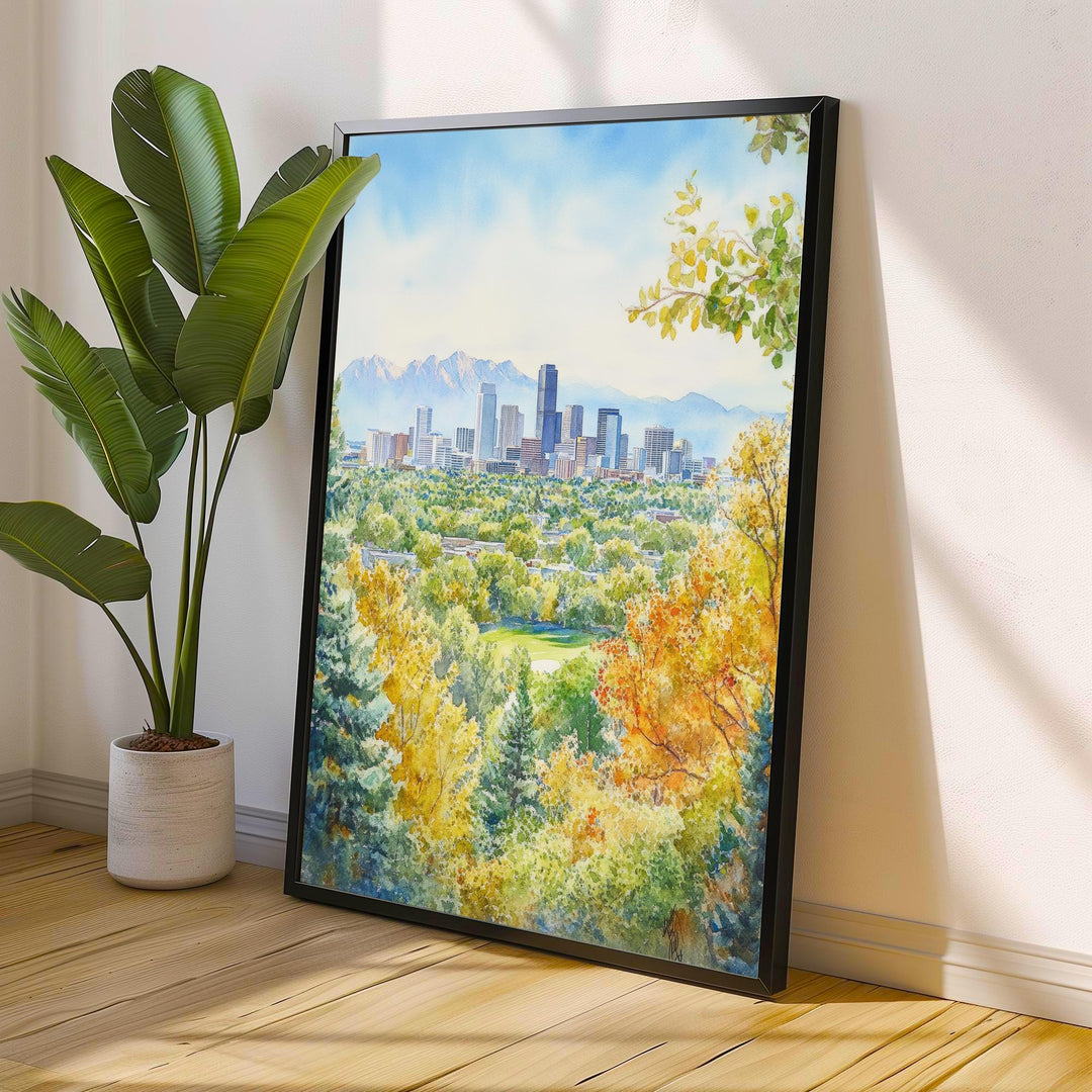Denver Watercolor Painting Poster Colorado USA Wall Art City Skyline Landscape Print Gift for American Lovers and Fans of Scenic Rocky