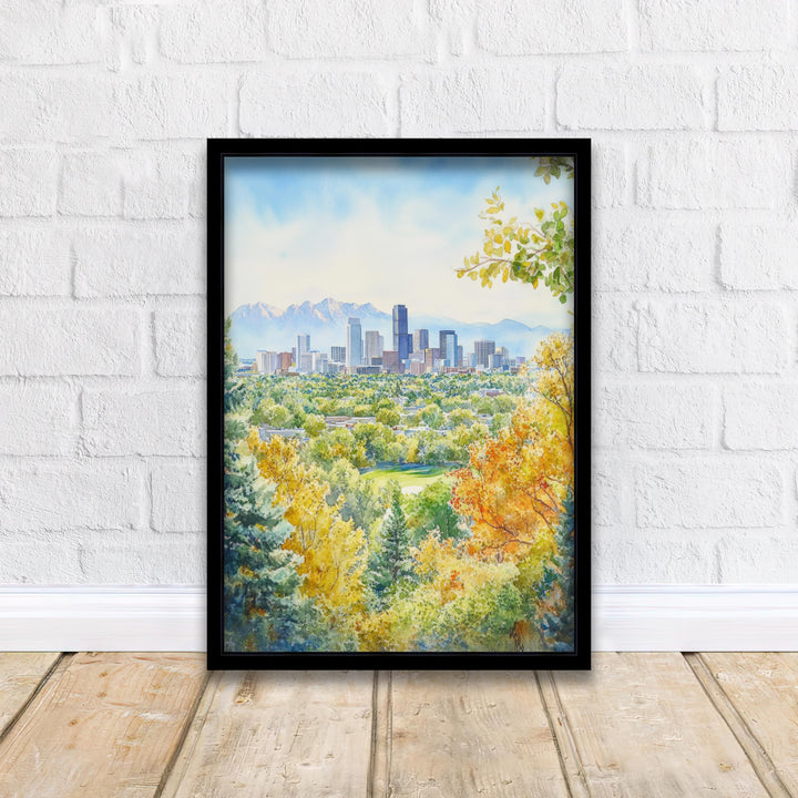 Denver Watercolor Painting Poster Colorado USA Wall Art City Skyline Landscape Print Gift for American Lovers and Fans of Scenic Rocky