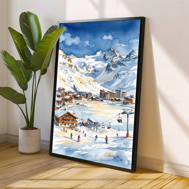 Tignes Ski Resort Watercolor Painting Poster France Wall Art Alpine Landscape Print Gift for Europe Lovers and Fans of Scenic French