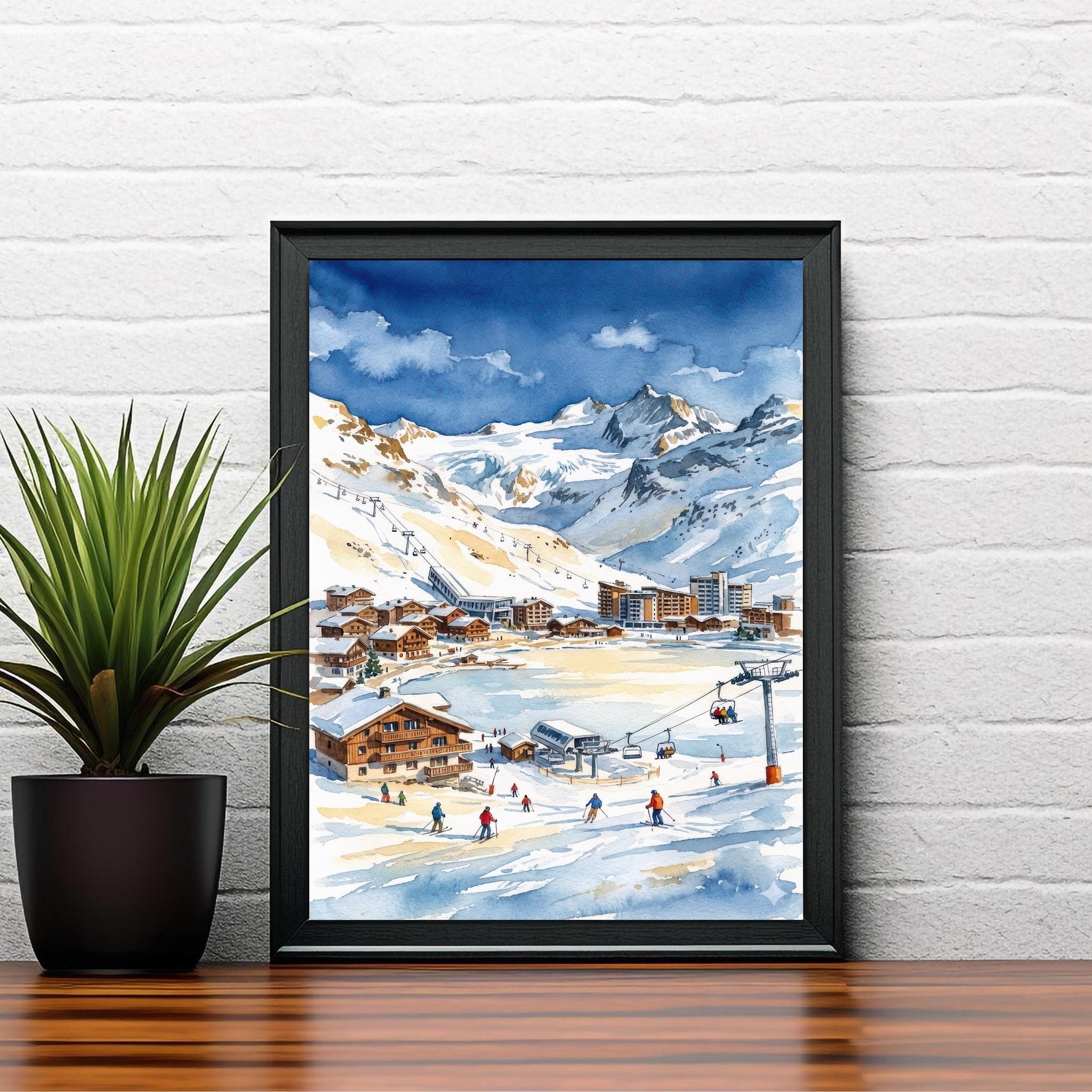 Tignes Ski Resort Watercolor Painting Poster France Wall Art Alpine Landscape Print Gift for Europe Lovers and Fans of Scenic French