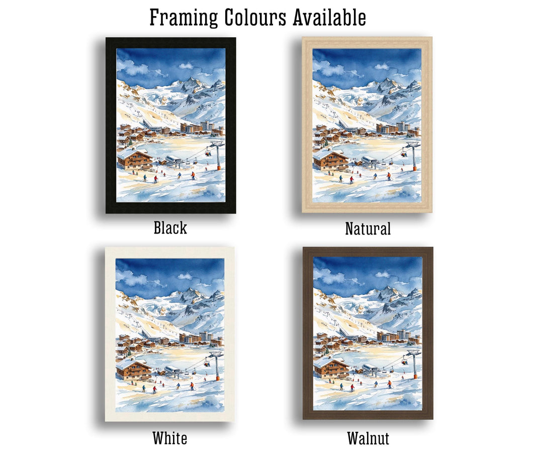 Tignes Ski Resort Watercolor Painting Poster France Wall Art Alpine Landscape Print Gift for Europe Lovers and Fans of Scenic French