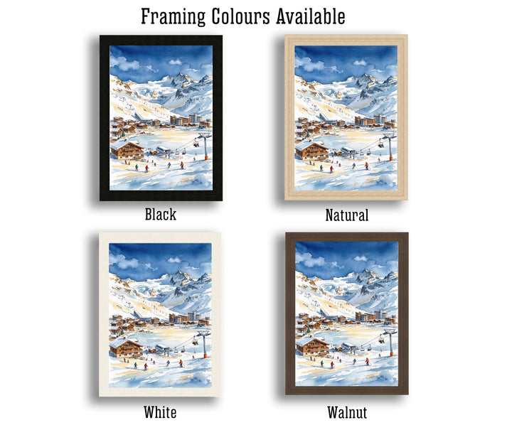 Tignes Ski Resort Watercolor Painting Poster France Wall Art Alpine Landscape Print Gift for Europe Lovers and Fans of Scenic French