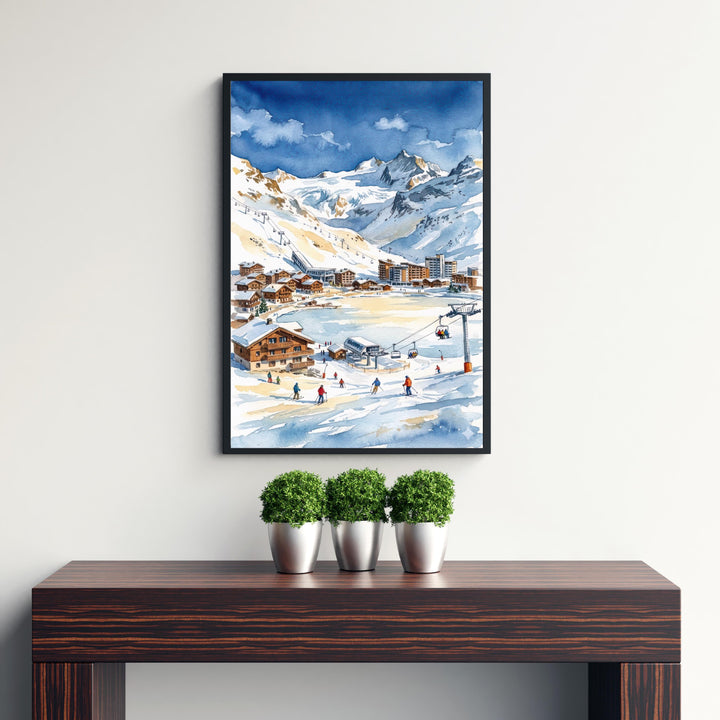 Tignes Ski Resort Watercolor Painting Poster France Wall Art Alpine Landscape Print Gift for Europe Lovers and Fans of Scenic French