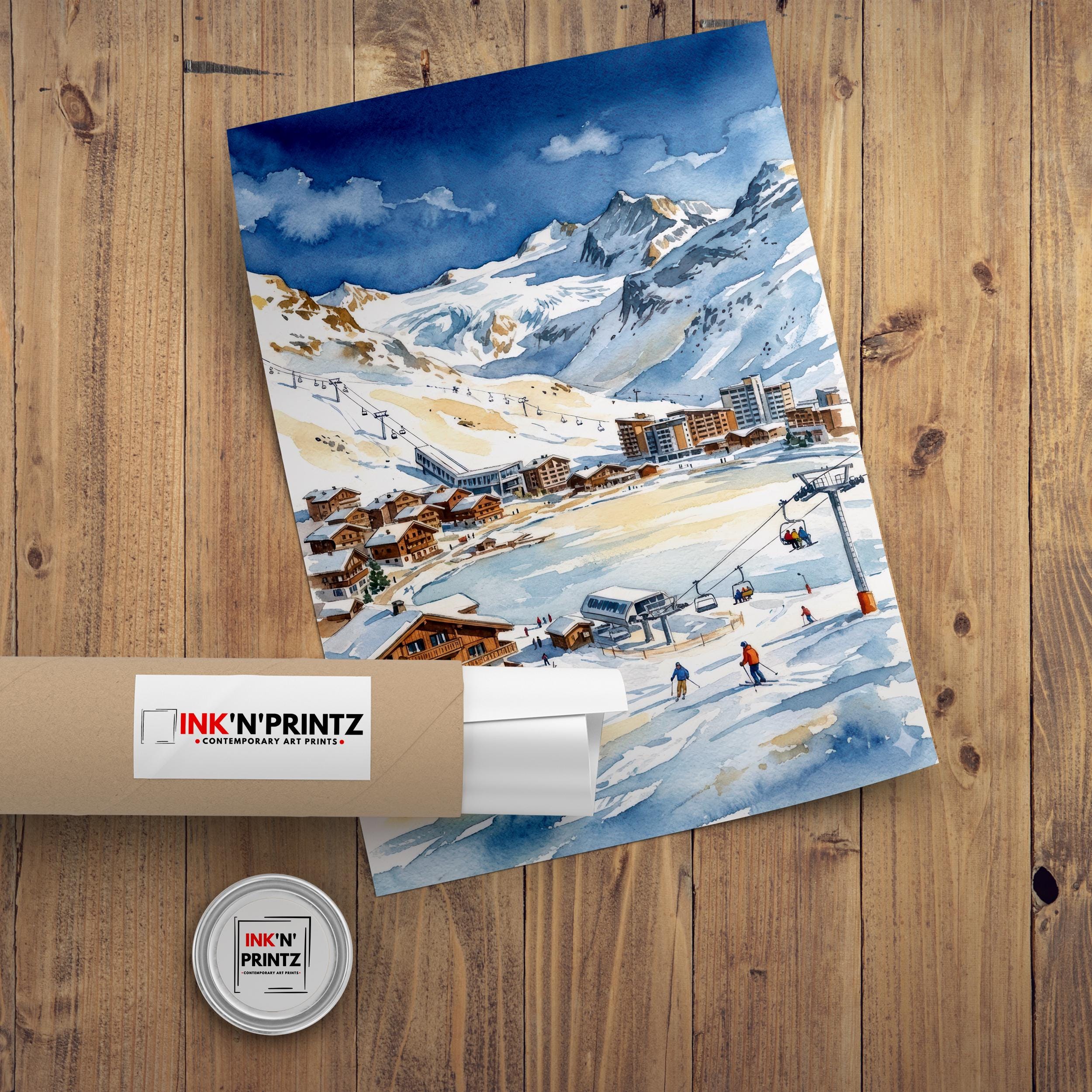 Tignes Ski Resort Watercolor Painting Poster France Wall Art Alpine Landscape Print Gift for Europe Lovers and Fans of Scenic French