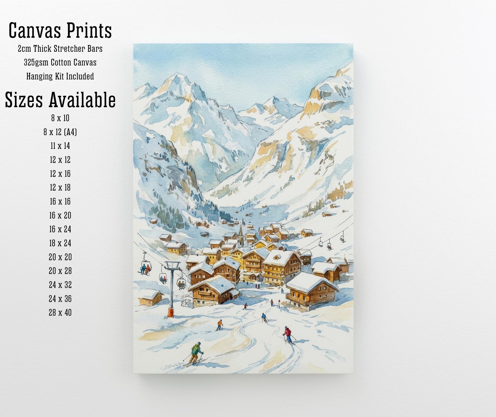 Val d Isere Ski Resort Watercolor Painting Poster France Wall Art Alpine Landscape Print Gift for Europe Lovers and Fans of Scenic French