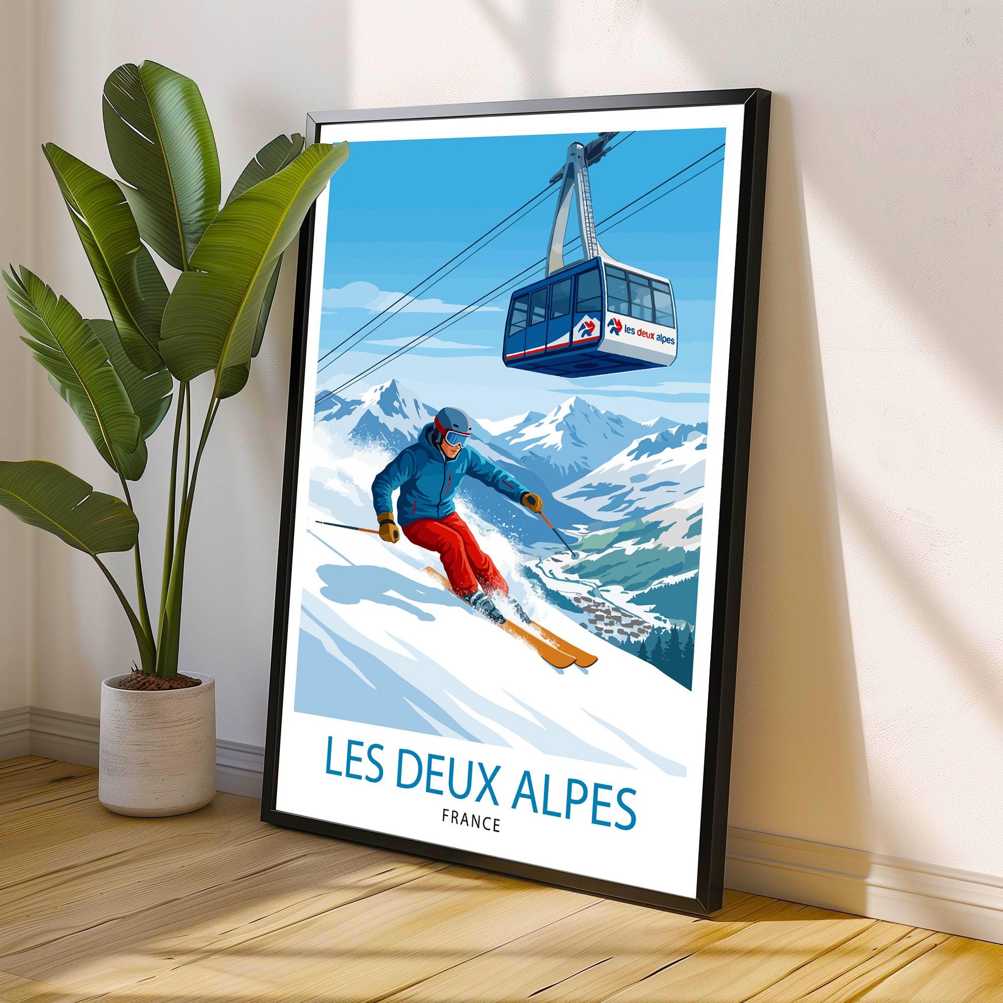 Les Deux Alpes Ski Resort Travel Poster Print France Wall Art Mountain Landscape Gift for Europe Lovers and Fans of Scenic French Alpine