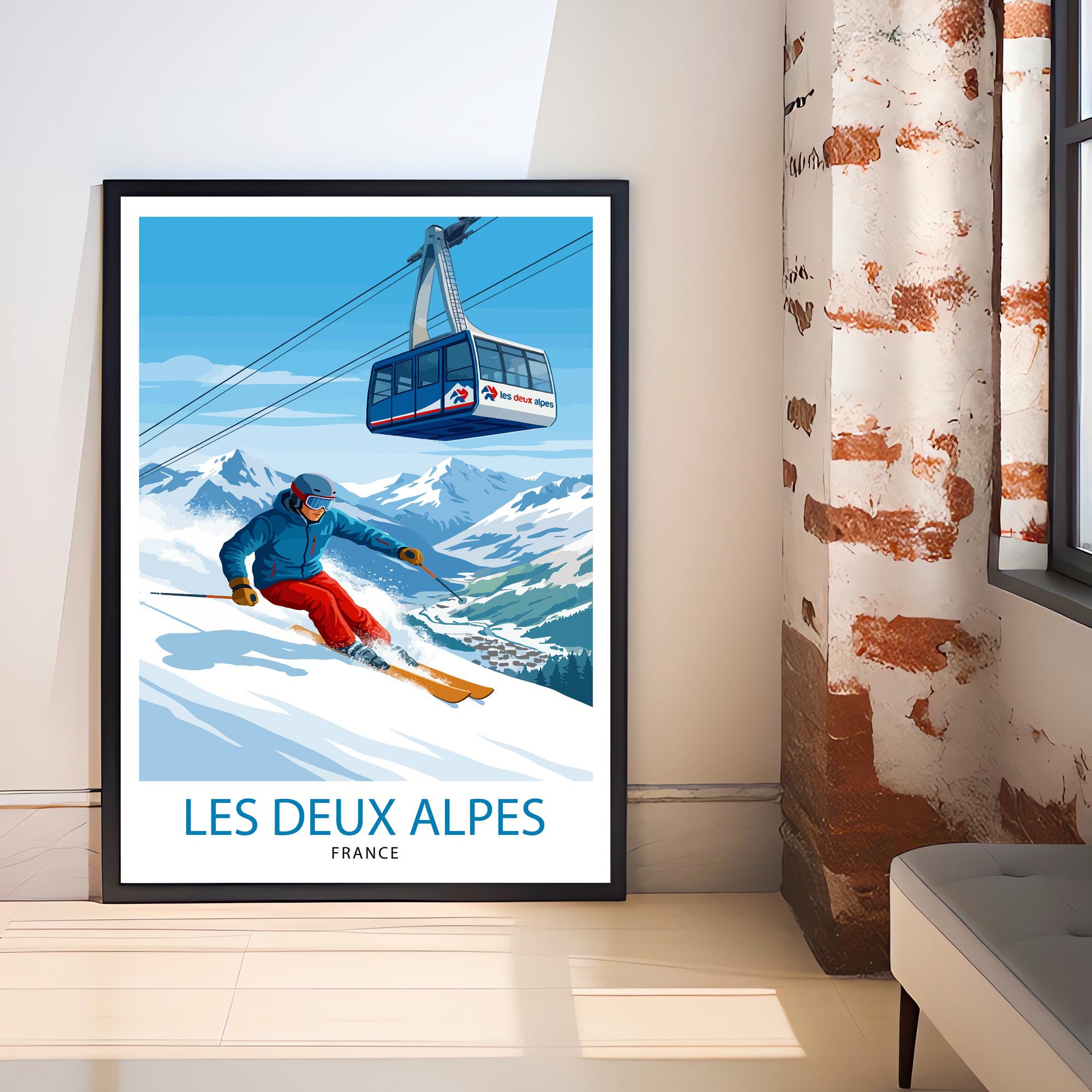 Les Deux Alpes Ski Resort Travel Poster Print France Wall Art Mountain Landscape Gift for Europe Lovers and Fans of Scenic French Alpine