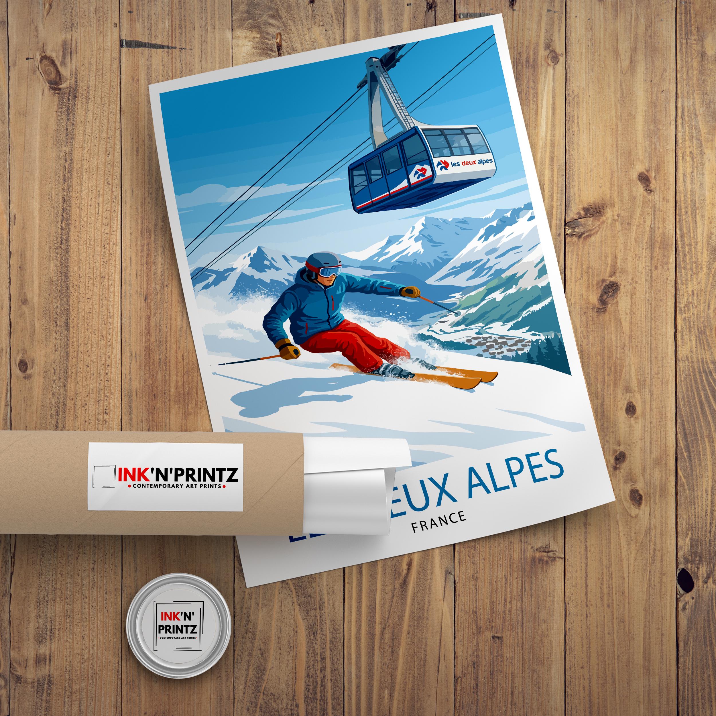Les Deux Alpes Ski Resort Travel Poster Print France Wall Art Mountain Landscape Gift for Europe Lovers and Fans of Scenic French Alpine